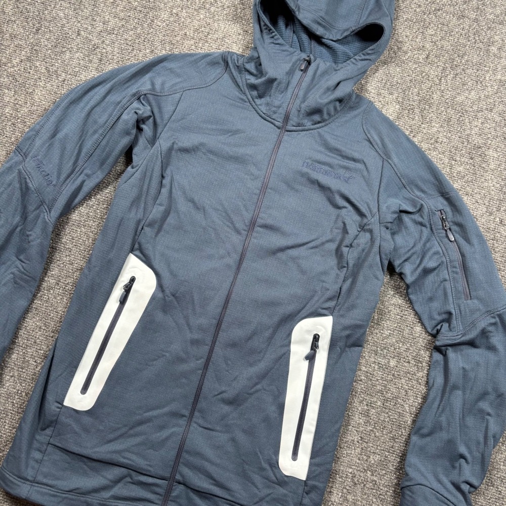 Norrona Falketind Power Grid Hood Womens Medium Indigo Night Blue Zip Fleece